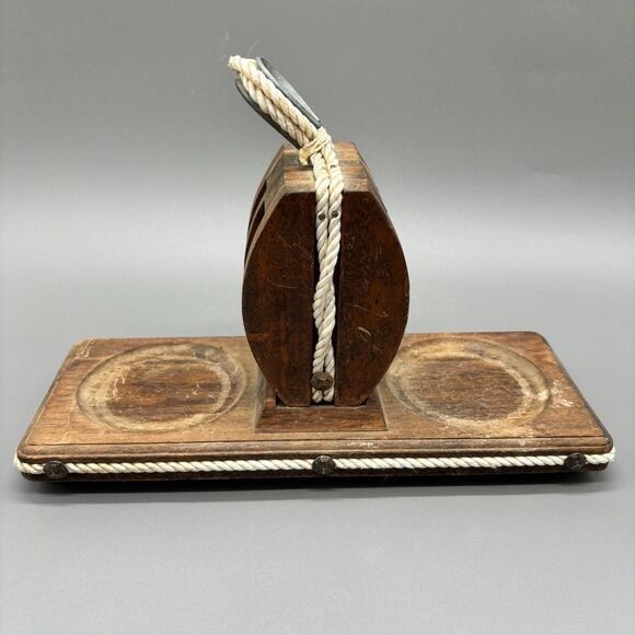 Vintage Ships Double Pulley Block Salt & Pepper Condiment Holder Nautical Decor - Picture 7 of 9